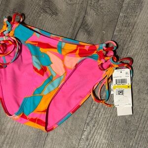 Hula Honey Pink Teal Orange Floral Side-Tie Bikini Bottoms